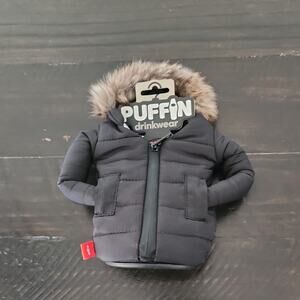 PUFFIN Drinkwear Koozie The Pahka Parka Jacket Cooler Bottles Cans Cold Black